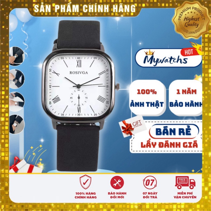 Đồng hồ nam dây da mặt vuông ROSIVGA,đồng hồ giới tính unisex siêu bền thay đổi và điều chỉnh dây theo cổ tay thiết kế t
