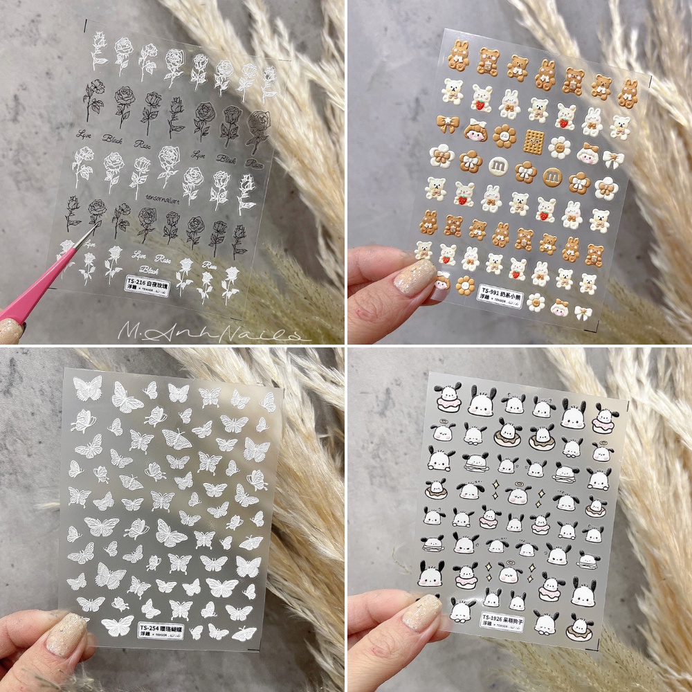 Stick lụa TENSO - TOMORI siêu yêu, Hình dán nail họa tiết nổi mẫu HOT HIT MaiAnhNails