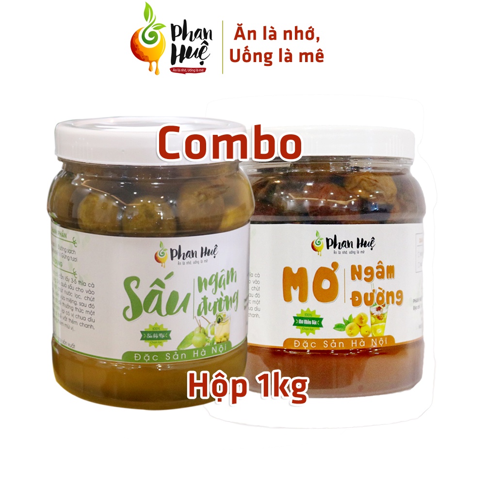 Combo sấu ngâm đường mơ ngâm đường Phan Huệ hộp 1kg vị chua ngọt đặc Sản