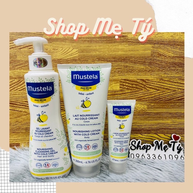 Gel Tắm Gội Mustela / Kem Dưỡng Da Mặt và Lotion Dưỡng Da Toàn Thân Cho Trẻ Sơ Sinh & Em Bé Da Khô 0M+