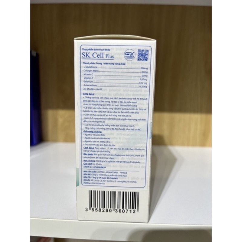 [CHÍNH HÃNG] viên uống trắng da pháp glutathion SK Cell plus hộp 30v BS AN