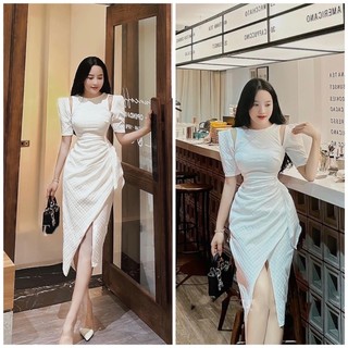 Đầm khoét vai xẻ tà