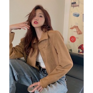  Áo Khoác Kiểu 🍊 Tiệm Vải Xinh 🍊 Áo Khoác Croptop Da Lộn 