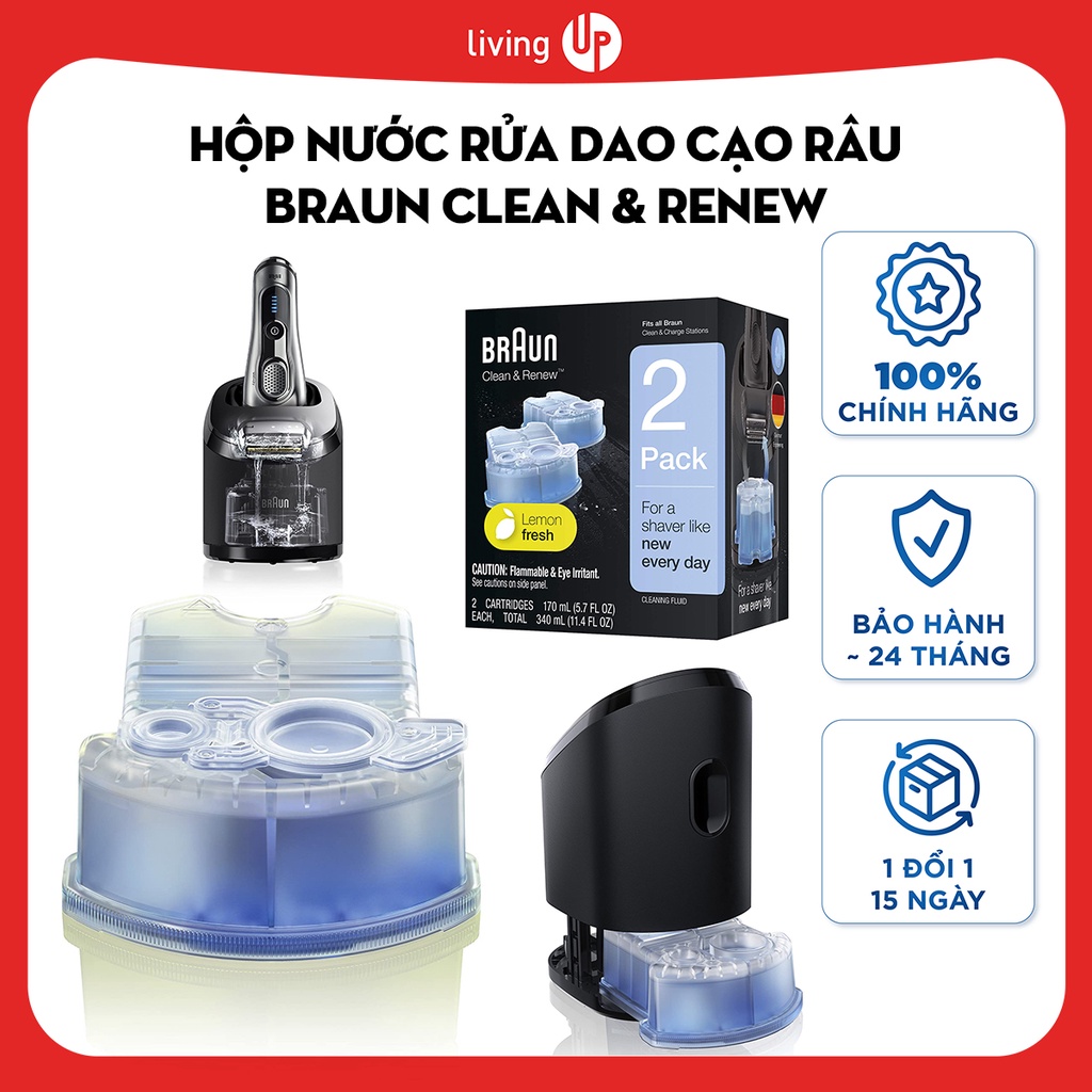 Hộp nước rửa dao cạo râu Braun Clean & Renew Cartridges 170ml