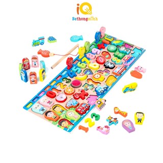 Đồ Chơi Gỗ BeThongMinh Bảng Số Nhân Vật Kèm Câu Cá Nhiều Dòng Cho Bé Chủ Đề Con Vật Học Chữ Và Số Cao Cấp