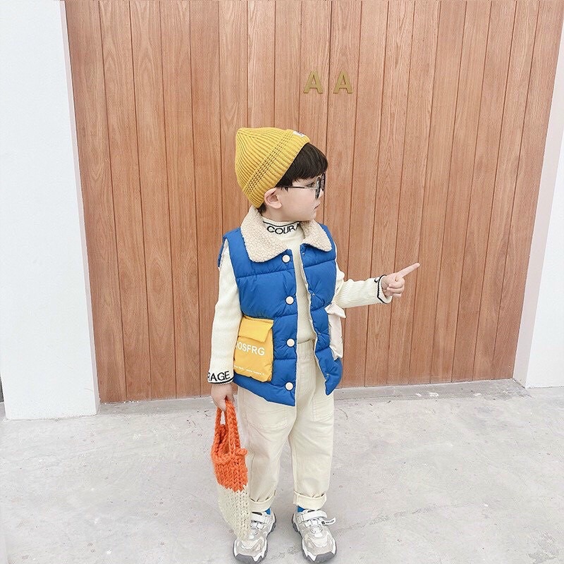 Áo phao ghi Lê phối túi vuông cho bé trai 12-30kg