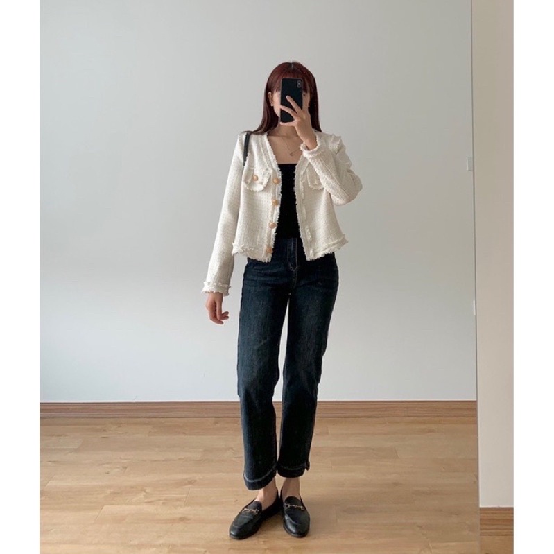 Quần jeans bò xẻ gấu hai bên, ống may viền siêu xinh hàng QC - hàng có sẵn