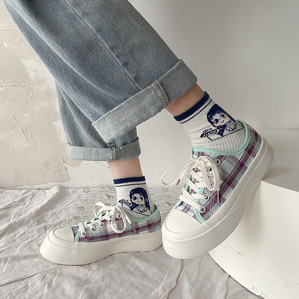 Giày Bata Nữ Đế Cao Vải Canvas Caro Phong Cách Đế Bánh Mì Mới Nhất giayBOM GB Classics B1363