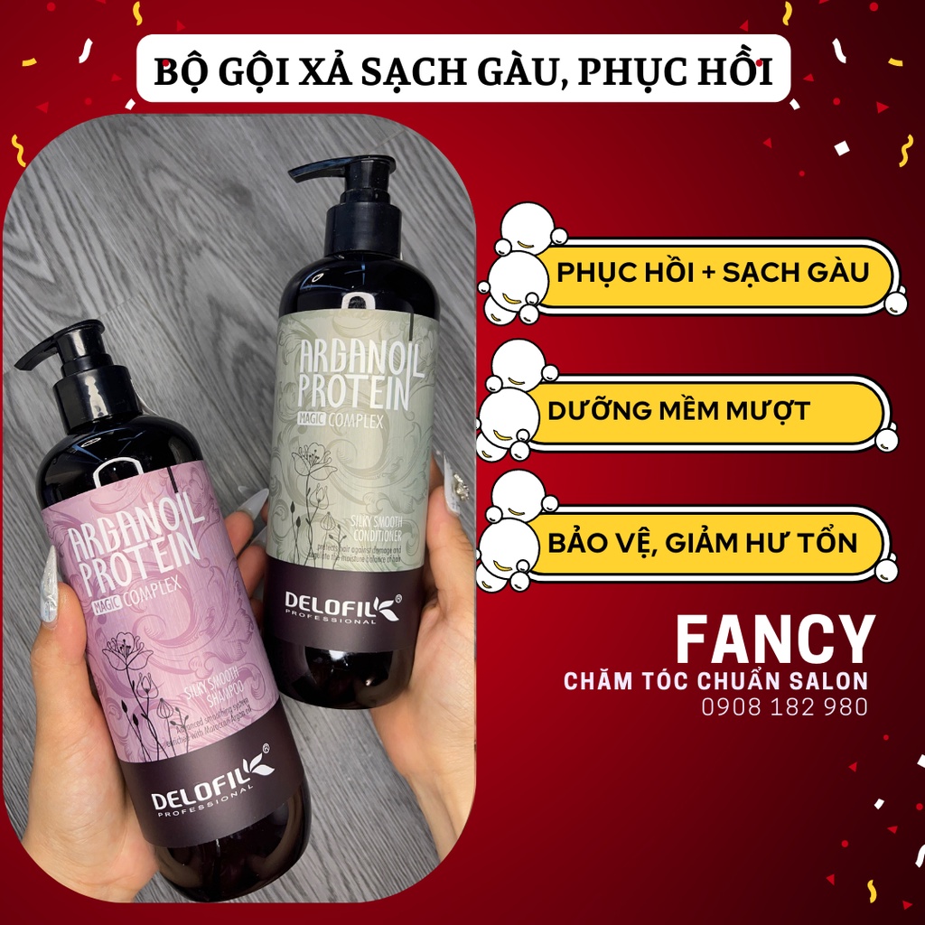 Cặp Dầu Gội Xả Phục Hồi Tóc Mềm Mượt, Sạch Gàu Lưu Hương Nước Hoa Delofil 500ml Dành Cho Tóc Khô Xơ, Tẩy Nhuộm