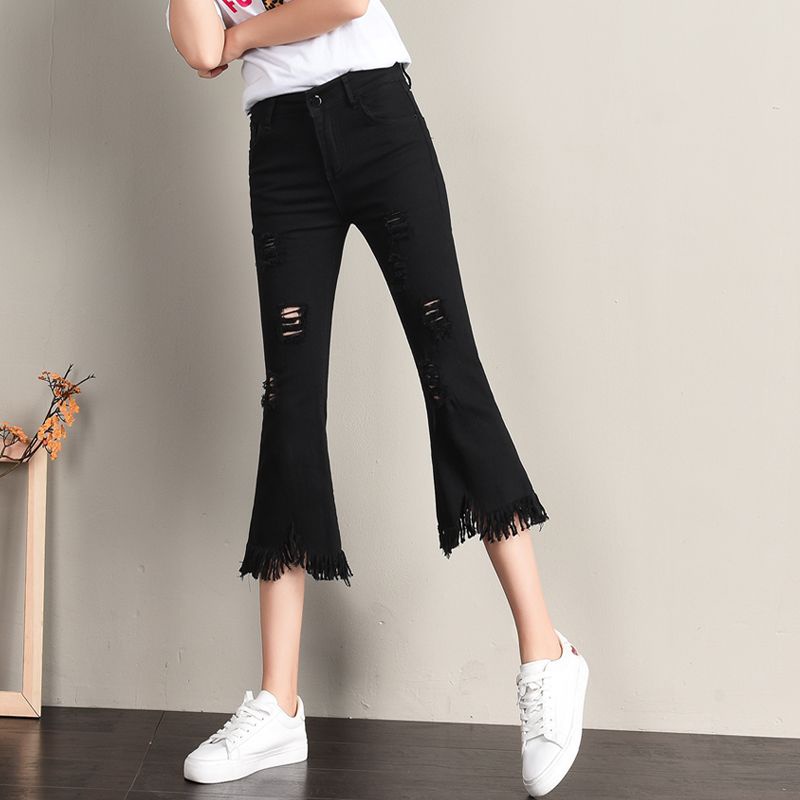 Quần Jeans Lửng Ống Loe Thời Trang Dành Cho Nữ