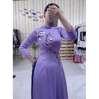 áo dài lụa tây thi tím hoa cà