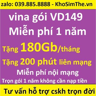 Sim Vinaphone miễn phí 1 năm, tặng 180gb/tháng. Sim data, sim 4g, sim 1 năm. sim vinaphone, sim 0đ, sim rẻ