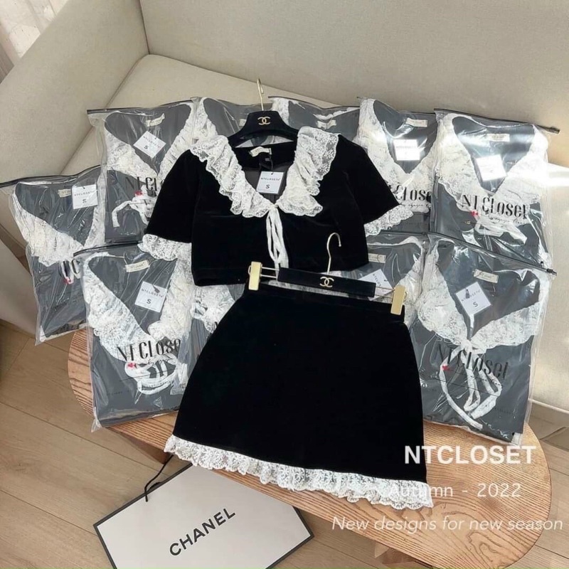 Sét nhung phối ren