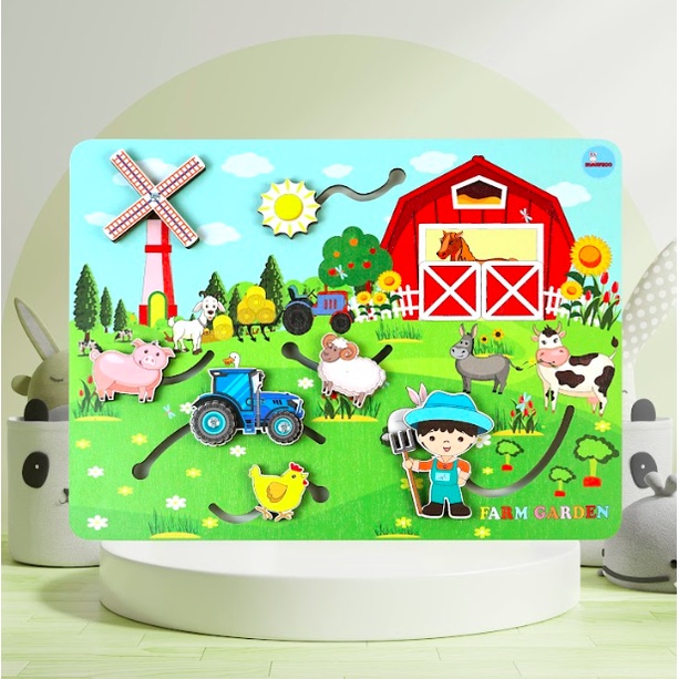 Bảng Bận Rộn Busy board Motessori Khu vườn nông trại Đồ chơi giáo dục thông minh xếp hình BUNNYBOO