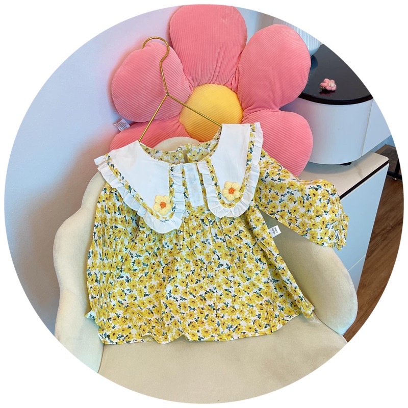 Váy nhung tăm hoa nhí bé gái