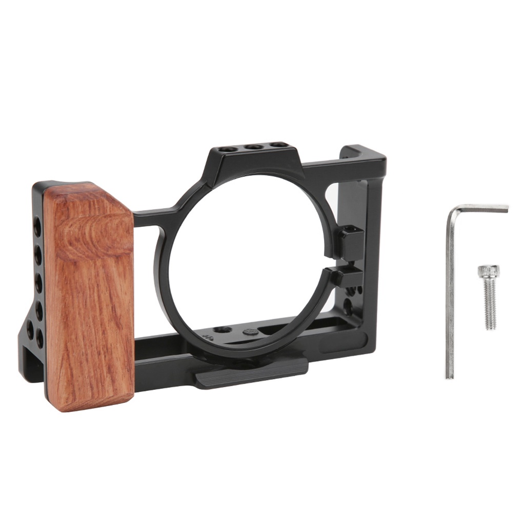 Hahao Aluminium Alloy Camera Cage Protective Casing Wooden Handle Grip for Sony ZV1