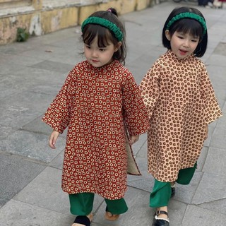Áo Dài Bé Gái CELINA D10 Áo Dài Cách Tân Cho Bé Gái Thiết Kế Cổ Tàu Chất Liệu Nhung Tăm Kèm Quần Lụa Hoạ Tiết Hoa
