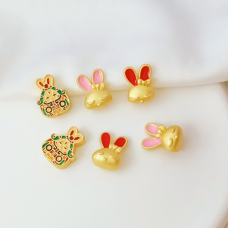 Túi Hạt Dầu Màu Vàng Đồng Hình Thỏ Lỗ To Làm Vòng Tay / Dây Chuyền DIY