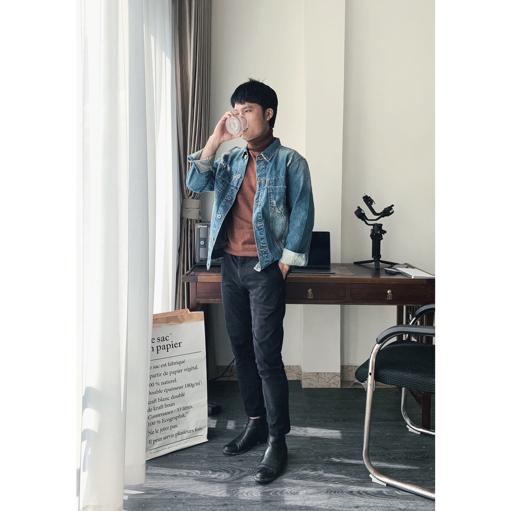 Áo khoác jean, áo bò basic dài tay, denim thời trang năng động trẻ trung LAB - COTTONLAB