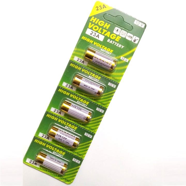 1 vỉ 5 viên pin ALKALINE 23A 27A 12V Pin điện áp cao cho Chìa khóa điện, điều khiển cửa cuốn, chuông cửa, báo động