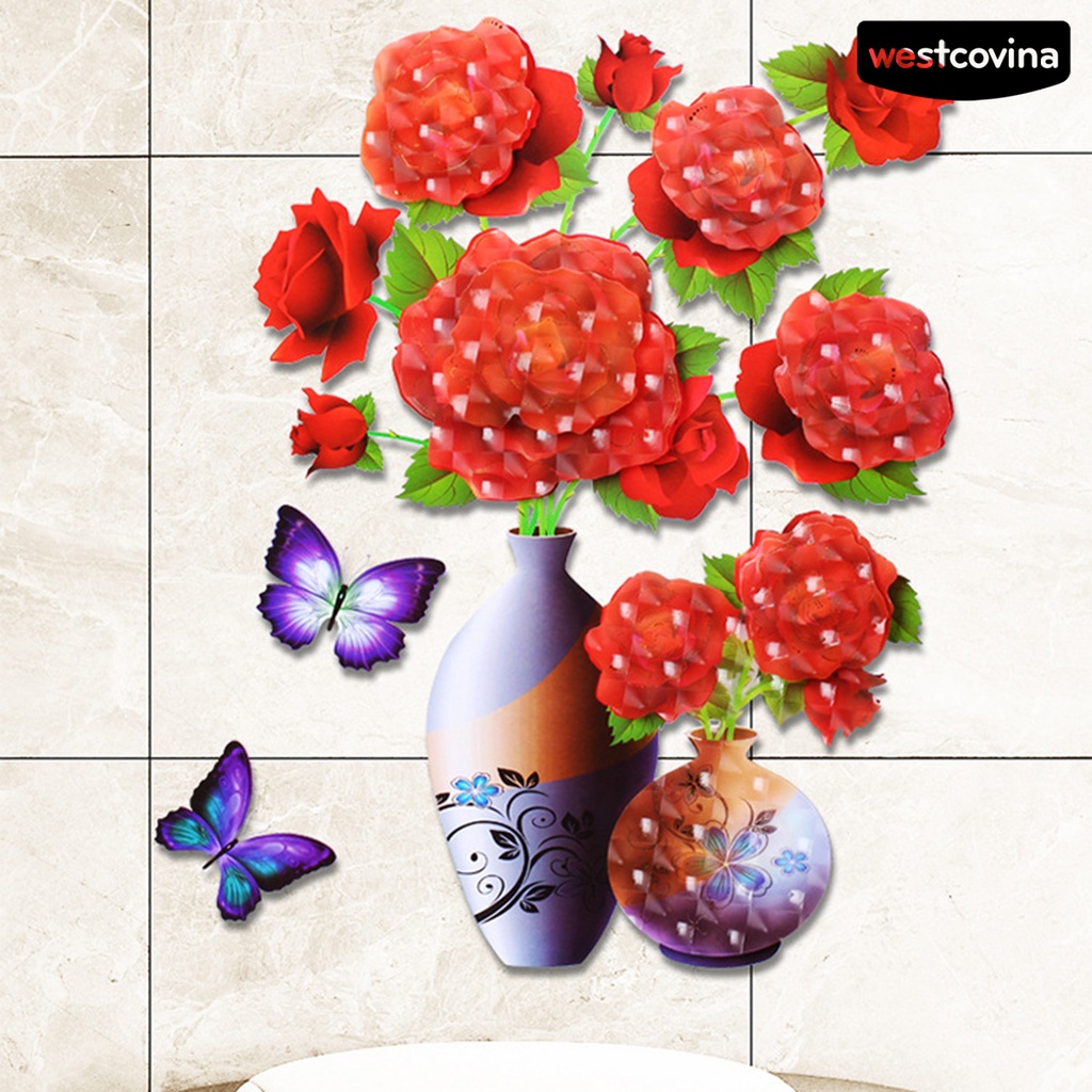 [WEST]⚘Đề Can Dán Tường Tự Dính Hình Lọ Hoa Màu Sáng Trang Trí Nhà Cửa DIY