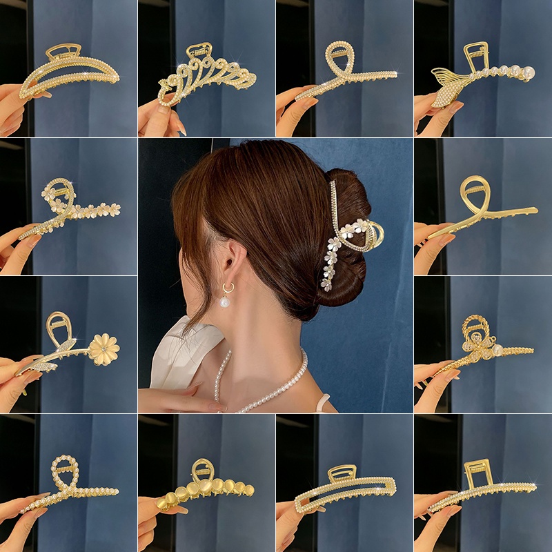 Kẹp Tóc Kim Loại Hình Hoa Đính Ngọc Trai Sang Trọng