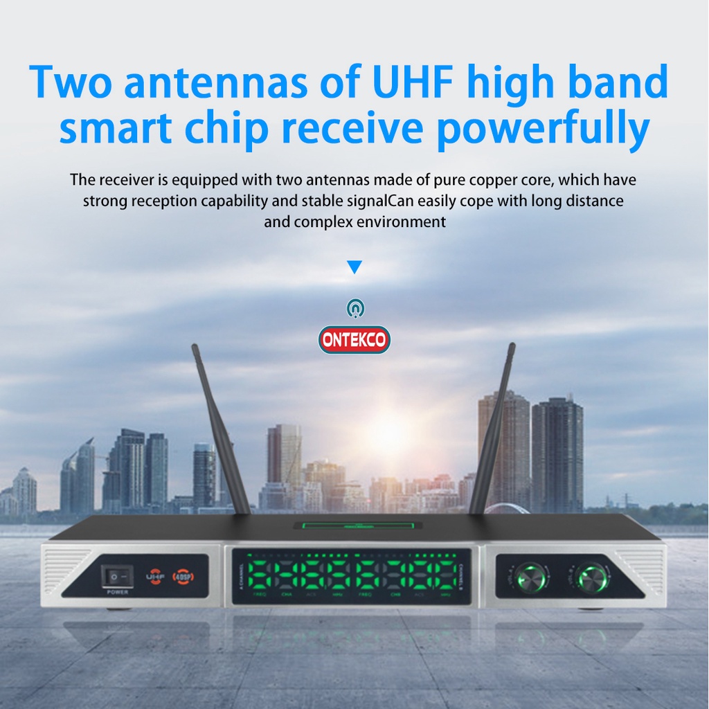 Micro không dây đầu thu ONTEKCO MF338 cao cấp dùng cho mọi loại loa kéo, amply sóng UHF thu phát xa