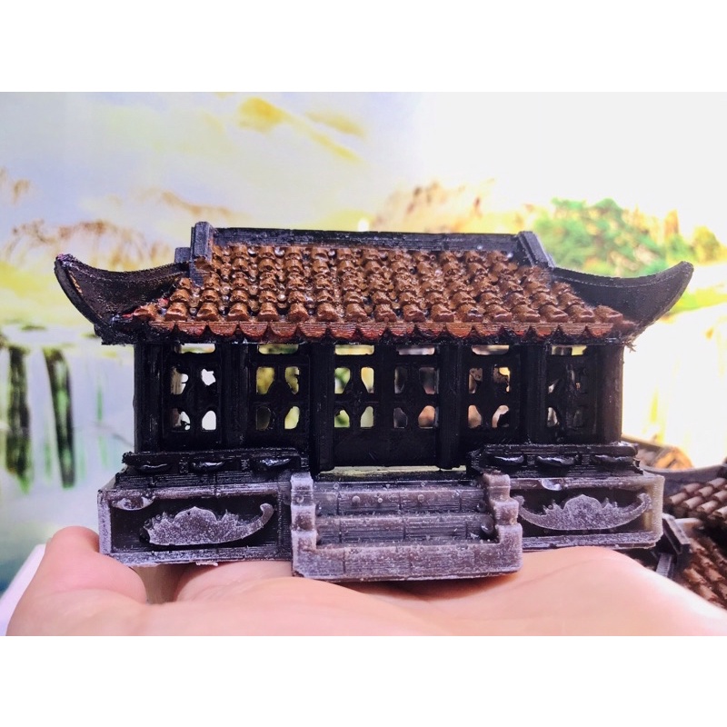 Nhà tiểu cảnh mái đơn màu cam đất độc đáo