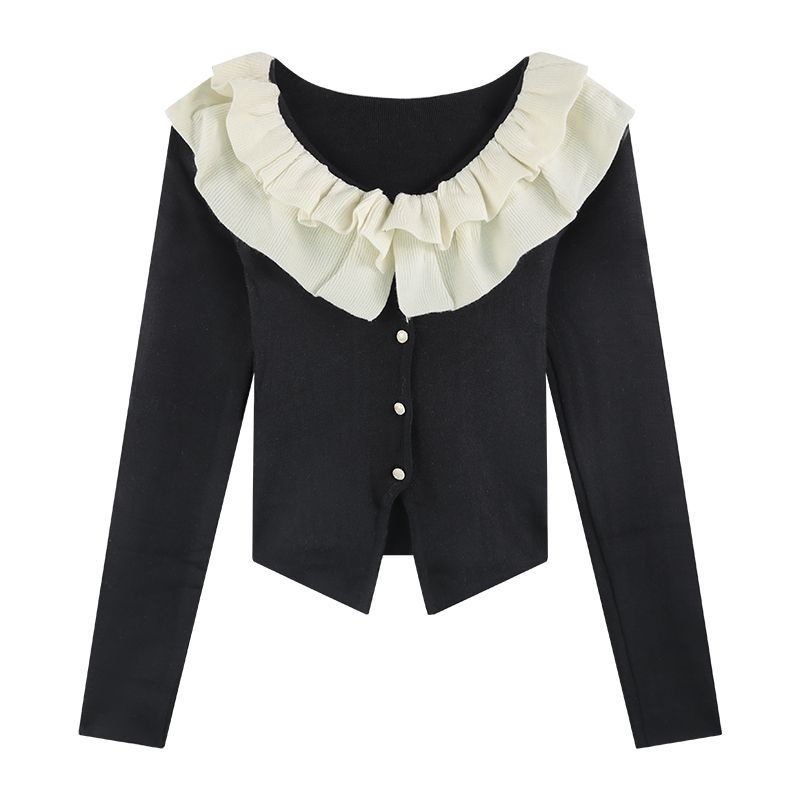 Áo Cardigan Dệt Kim Tay Dài Cổ Chữ v Màu Đen Thời Trang Mùa Thu Cho Nữ