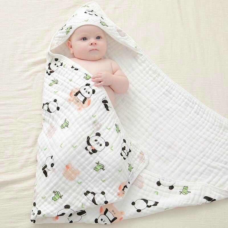 Choàng ủ bé sơ sinh có mũ, khăn tắm vải xô mềm mại