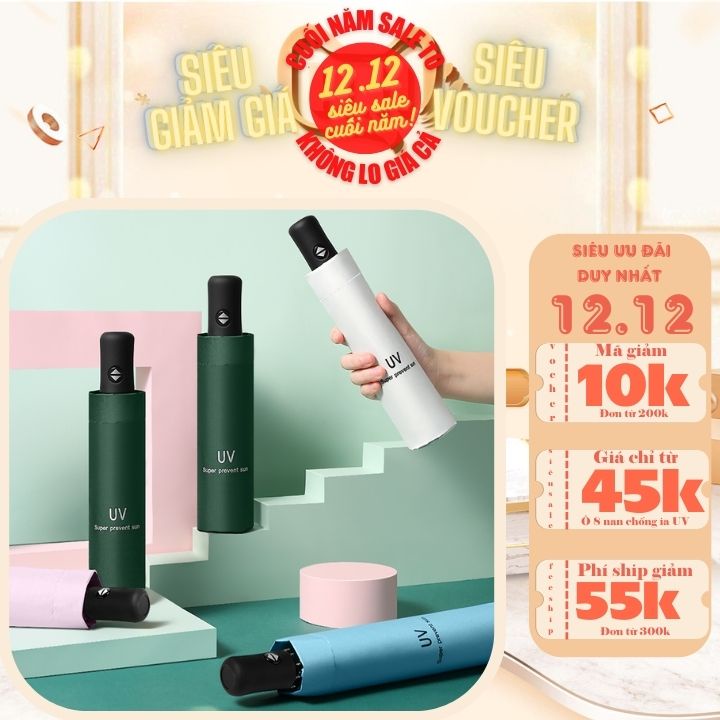 Ô/dù gấp gọn, 2 lớp chất lượng cao, phủ lớp chống tia UV che mưa đi nắng, nhỏ gọn, tiện lợi