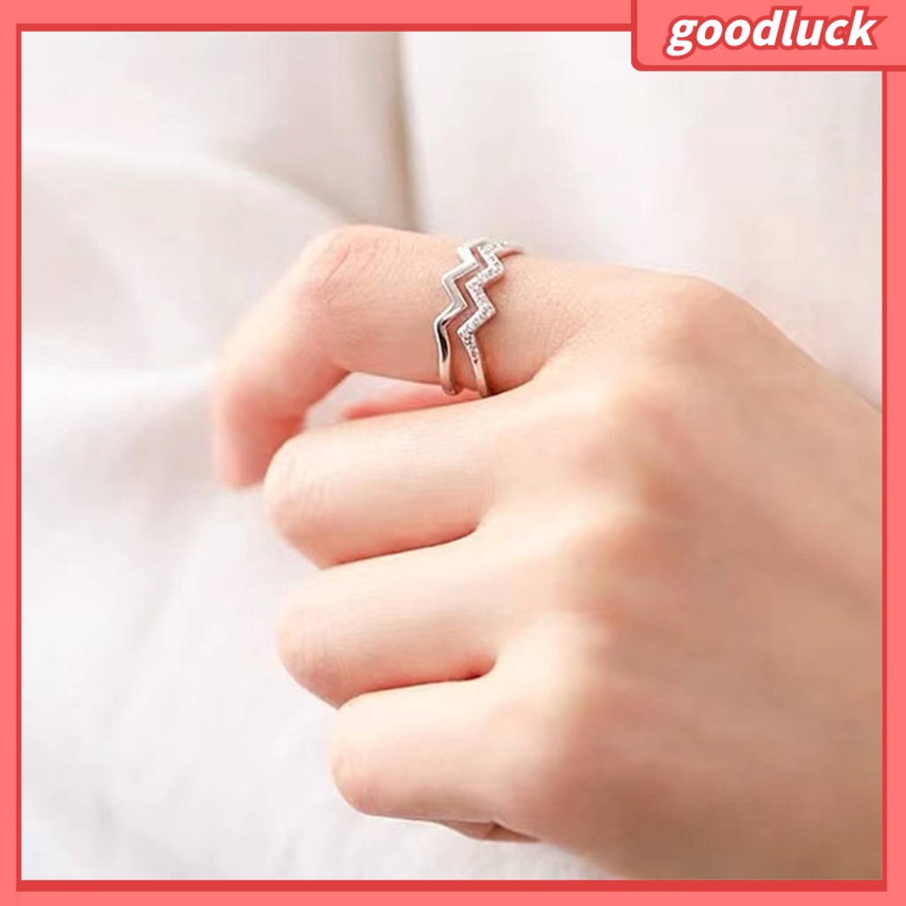 Chúc may mắn| Nhẫn Nữ Hai Lớp Gợn Sóng Lấp Lánh