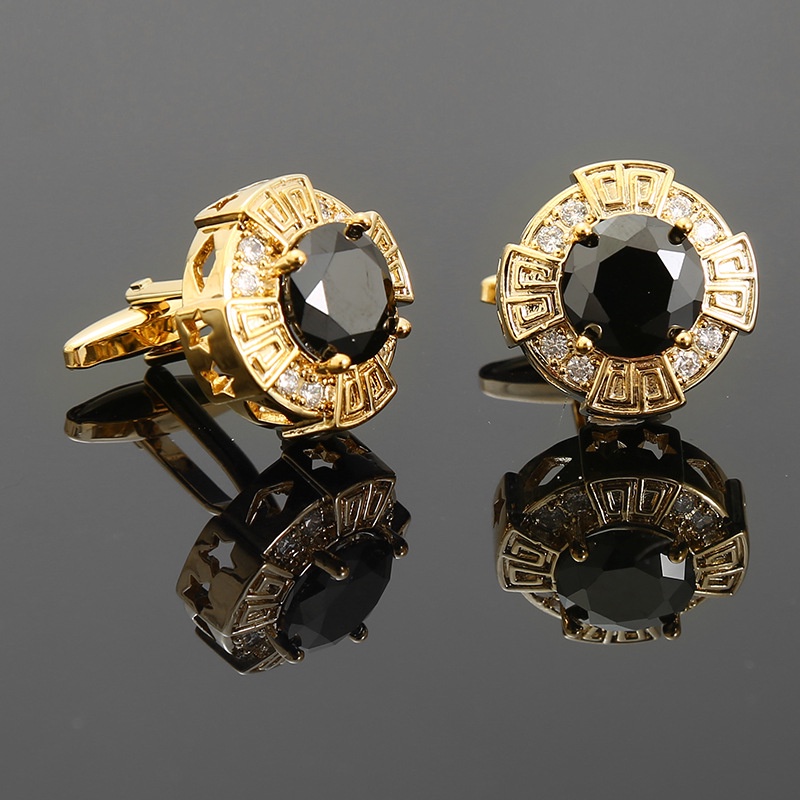 Khuy Măng Sét Tròn Đính Đá Zircon Kiểu Anh Sang Trọng Cho Nam