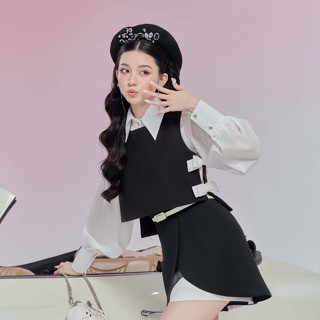 Áo nữ yếm gile đen và chân váy đính nơ - Kylie Top & Kylie Skirt