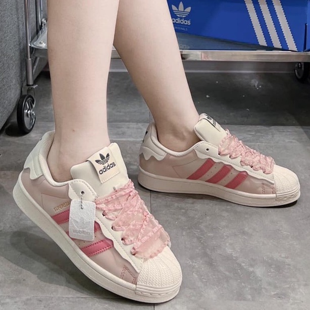 Giày Adidas Superstar Das Sò Màu Kem, Superstar Das Sò Màu Hồng Kem Màu Trắng Bản SC Full BoxBill