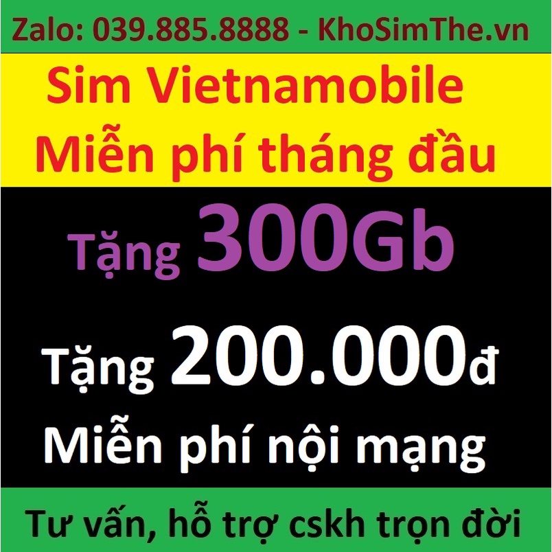 Sim 4G Vietnamobile miễn phí 600gb tháng đầu. tặng 400k tiền trong tài khoản, miễn phí nội mạng, sim data