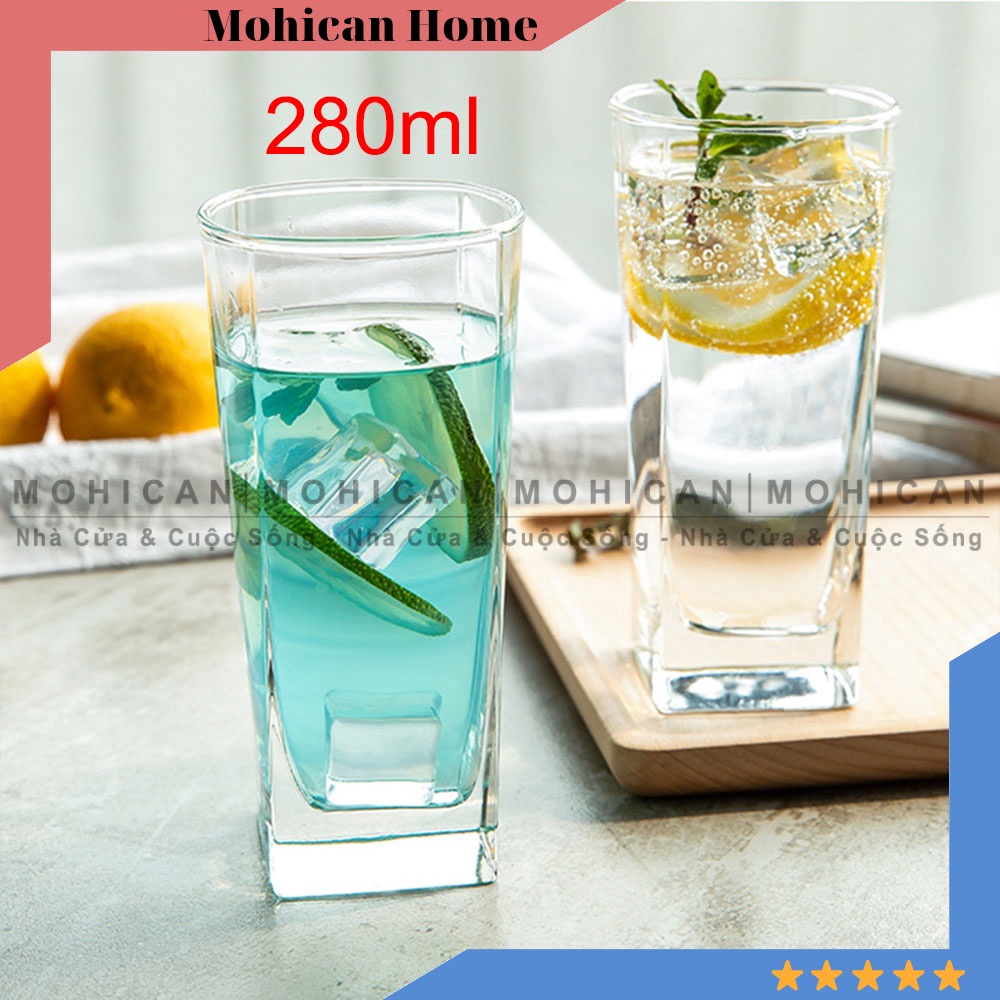 Ly thủy tinh vuông cao Deli 280ml loại tốt, cốc thủy tinh vuông pha cà phê đẹp nhập khẩu Mohican DELG-JS6001-2