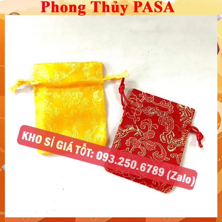 BÁN CHẠY Combo 100 Túi Gấm Long Phụng Đỏ Vàng Siêu Kute rút dây 7 x 9 cm đựng trang sức, đồ phong thủy