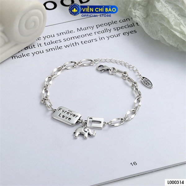 Lắc tay bạc nữ đá đen chữ T charm voi chất liệu bạc 925 thời trang phụ kiện trang sức Viễn Chí Bảo L000314