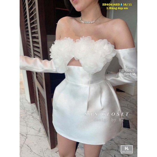 Set quần short kèm áo tay dài rớt vai ngực đính hoa 0212