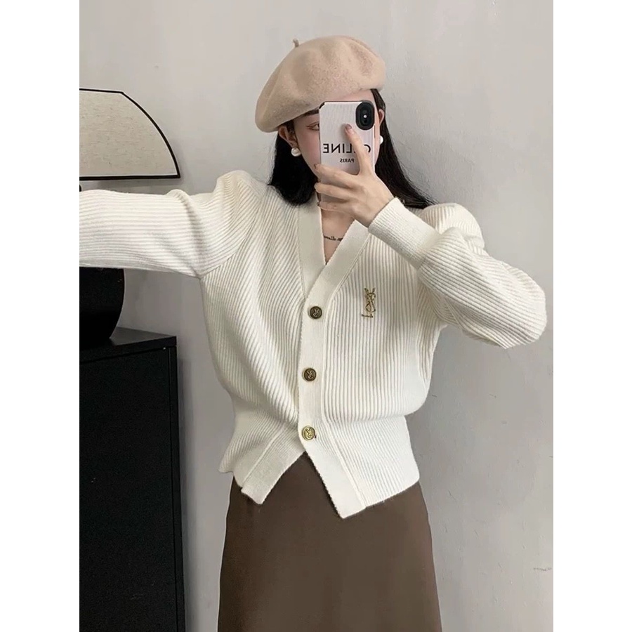 Áo Khoác Len Tay Dài Cổ Chữ v Ôm Dáng Thời Trang Thu Đông Cho Nữ