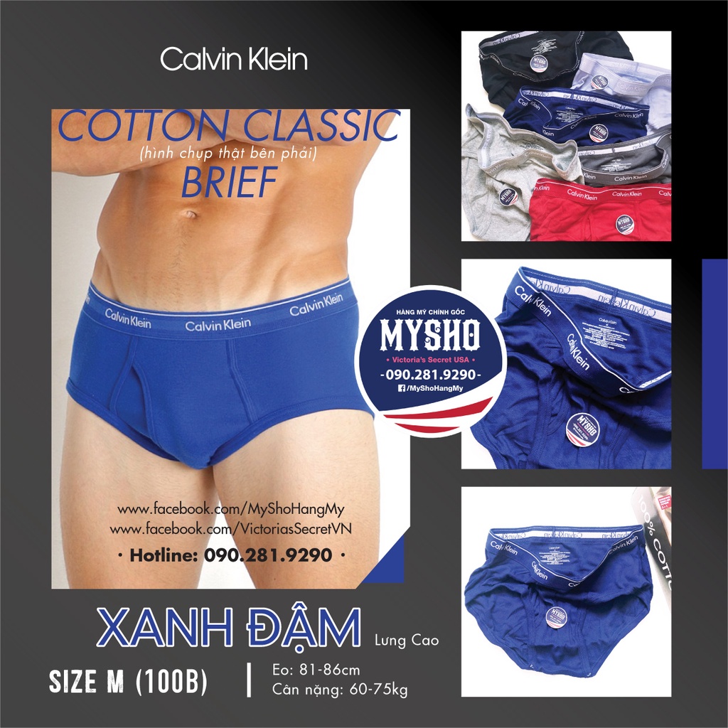 Quần lót Nam CK - Cotton Classic Brief, Quần màu xanh dương đậm (lưng cao)