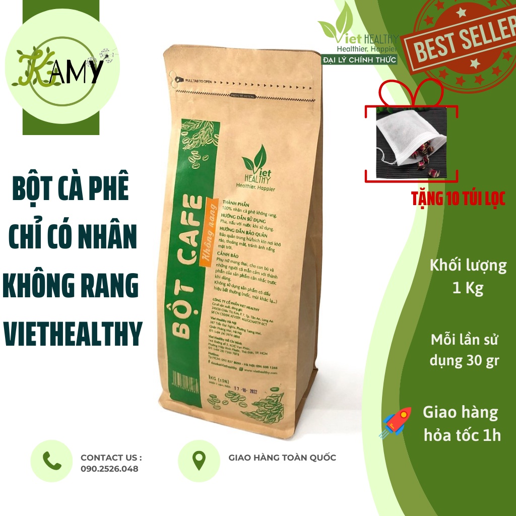 Cà phê VIETHEALTHY chỉ có nhân không rang nhiều dưỡng chất thải độc đại tràng enema thụt tháo túi 1kg (Gerson)