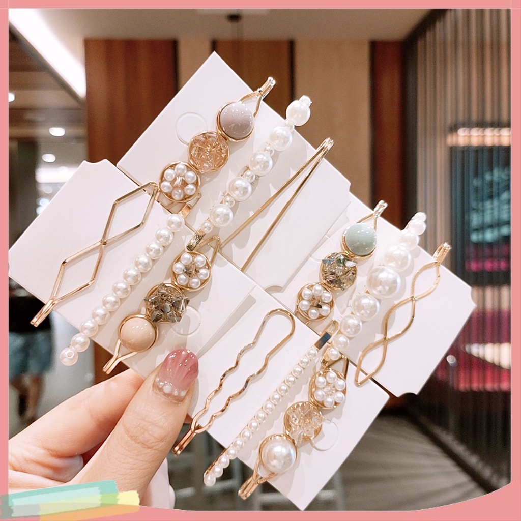 Set 3 KẹP TóC PhốI HạT NgọC Trai Kim Cương Giả ThờI Trang Cho Nữ