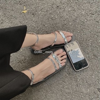 [No.18 Sliver] [Ảnh thật shop chụp] Giày sandal đế thấp quay bạc