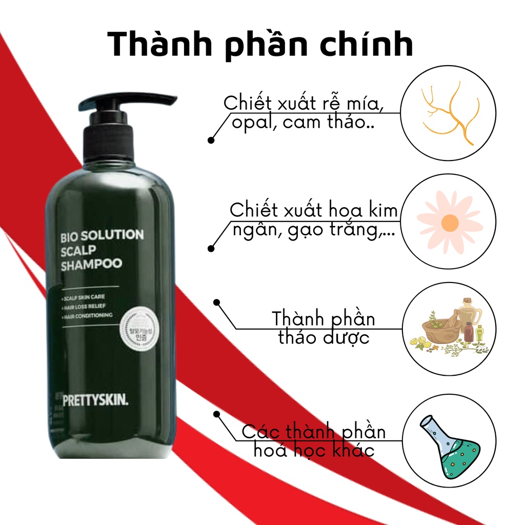 Dầu gội thảo dược chống rụng tóc bio solution scalp Pretty Skin 500ml - Dưỡng tóc mềm mượt, chắc khoẻ - MPX