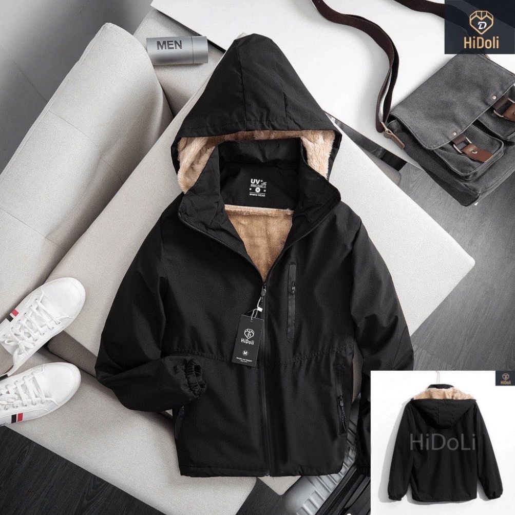 ÁO KHOÁC GIÓ NAM LÓT LÔNG CHỐNG NƯỚC có túi khóa, Áo khoác 3 khoá lót lông cao cấp