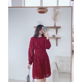 [V4019] Váy ren lông chiết ly eo