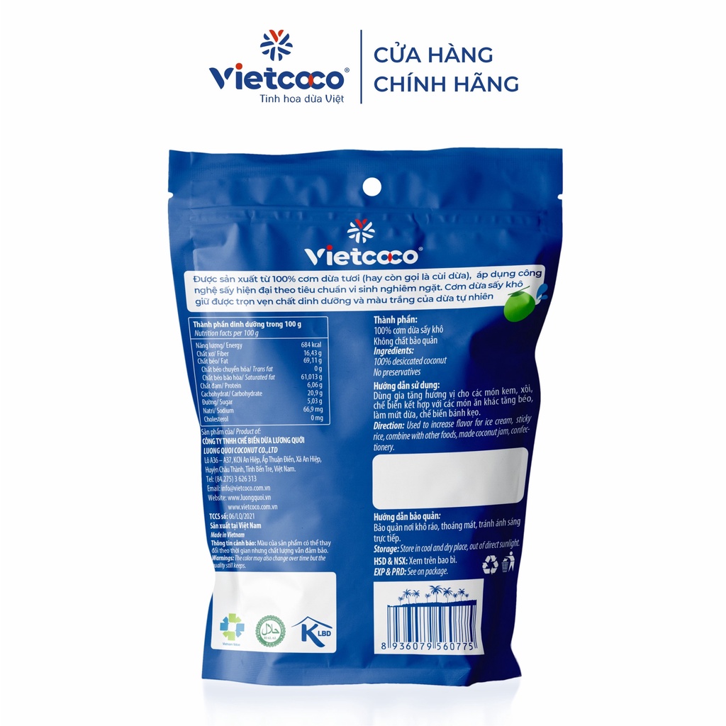 Cơm dừa nạo sấy Vietcoco túi 200gr - flake - sợi dài