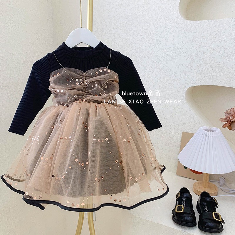 Váy Len Cộng Voan Công Chúa Cho Bé Gái